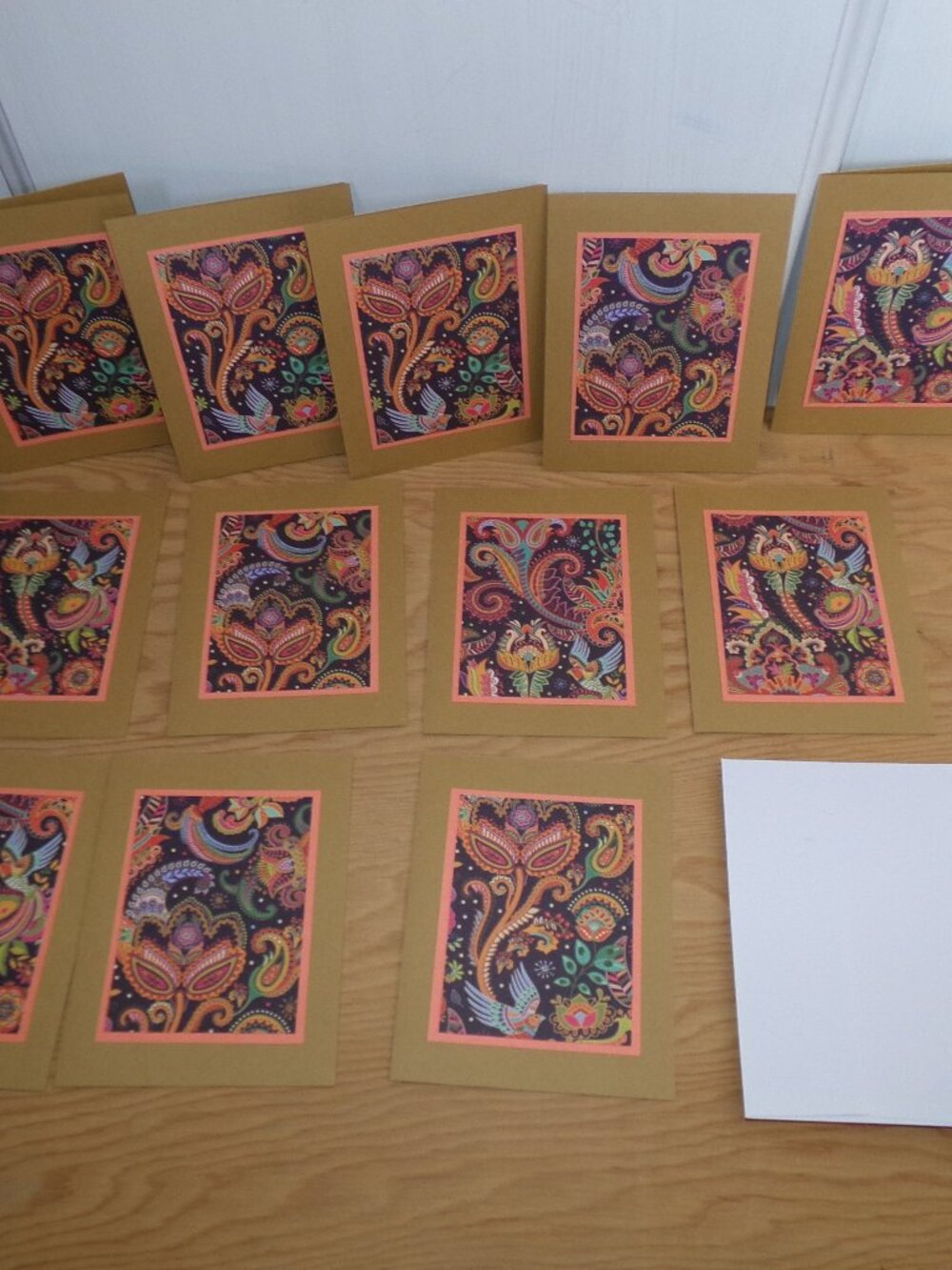 Set of 12 NWT Handmade Dark Floral & Paisley Notecards